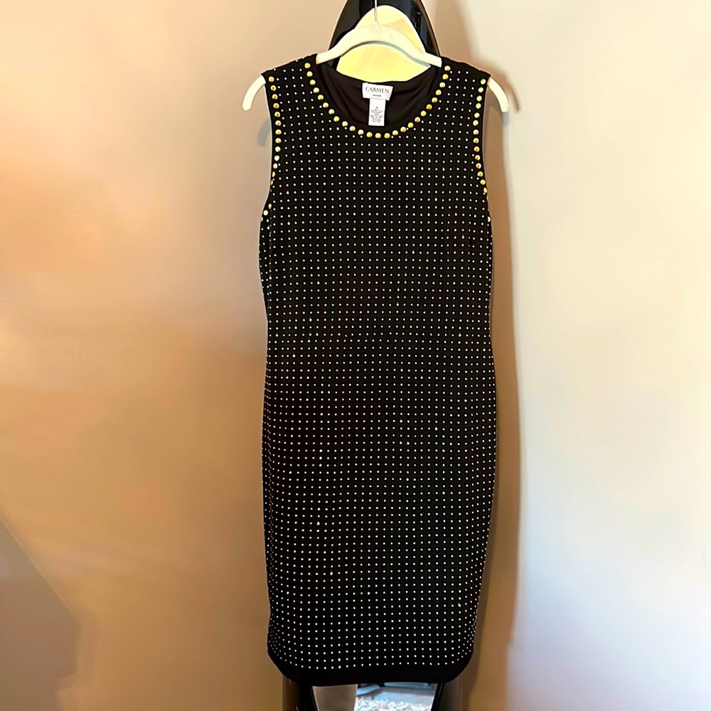 Black dress with sparkly gold dots , dressy